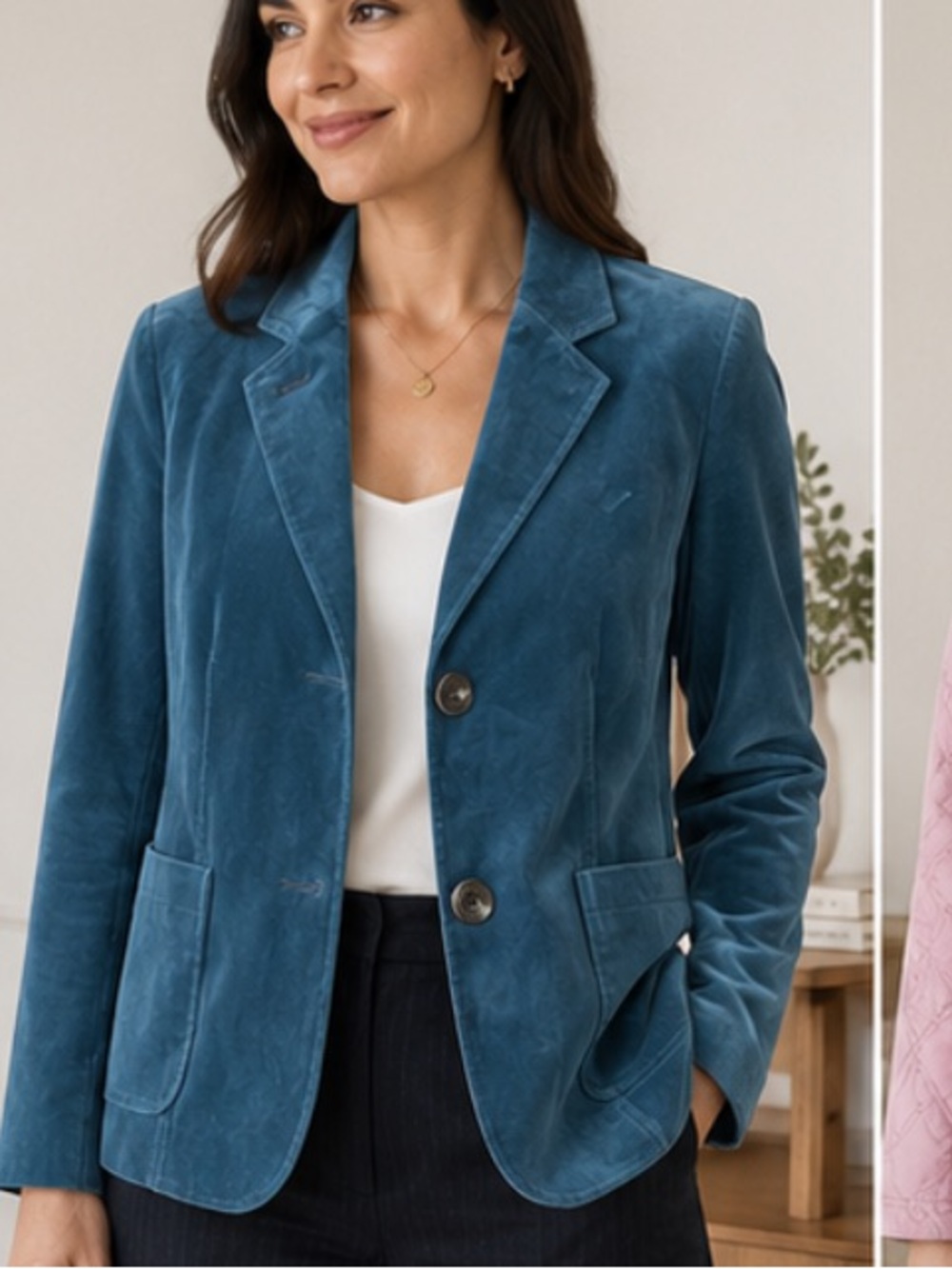 GAP Teal velvet Two-Button Blazer size S office career preppy